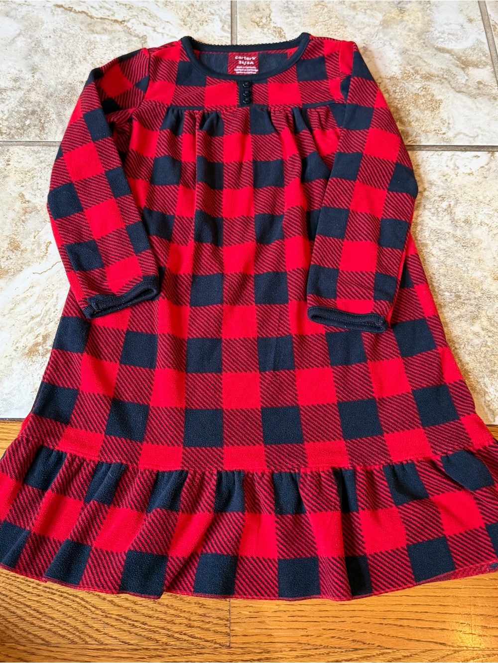 Carter's Toddler Girls Red & Black Buffalo Plaid Fleece Long Sleeve Dress 3T